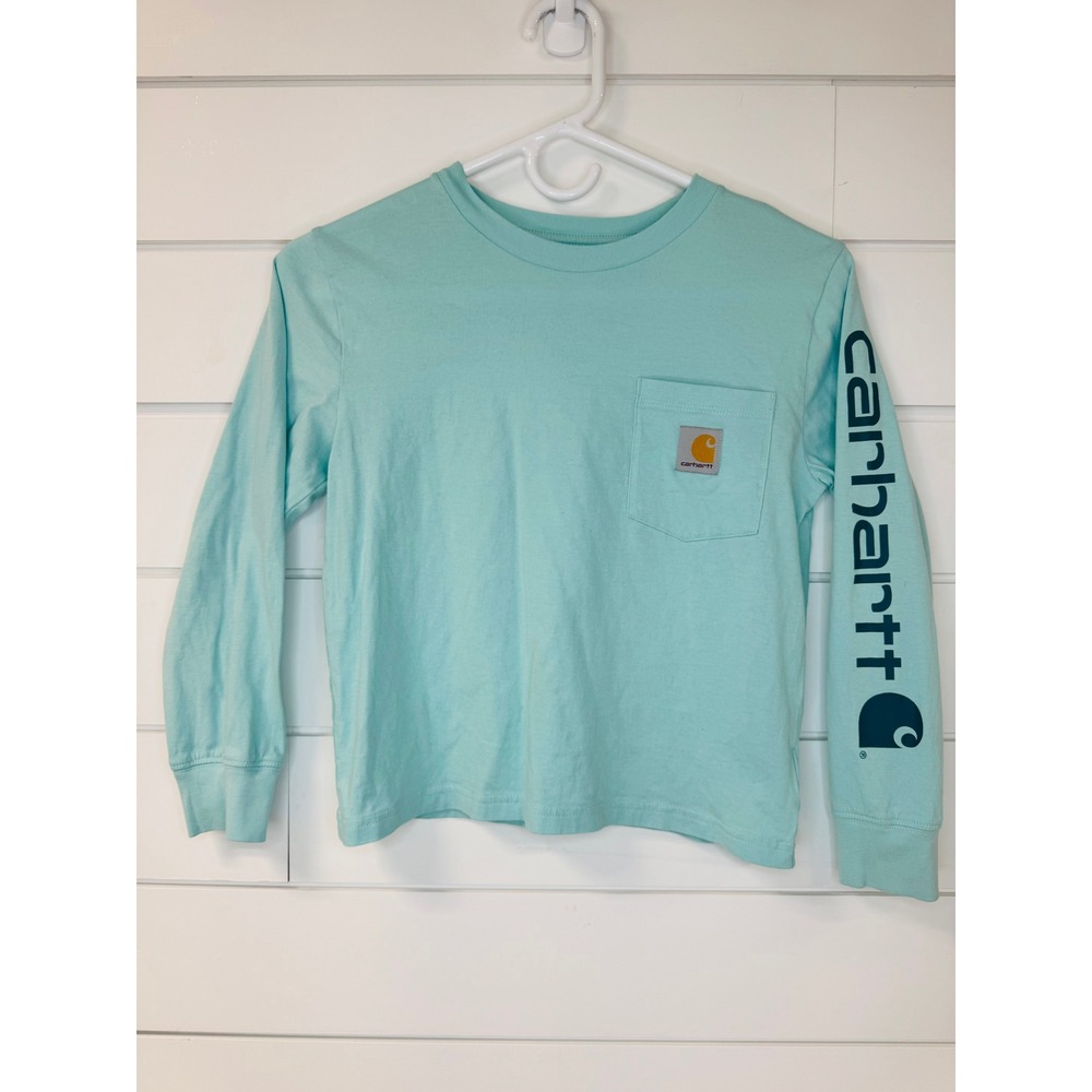 Carhartt Kids Mint Green Long Sleeve Pocket T-Shirt Size M 10 Graphic Sleeve